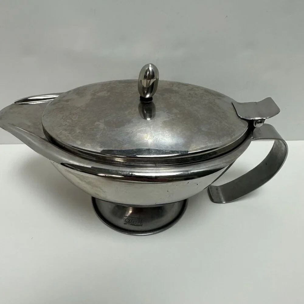 Oggi 12 Oz Stainless Steel Double Wall Gravy Server Hinged Lid